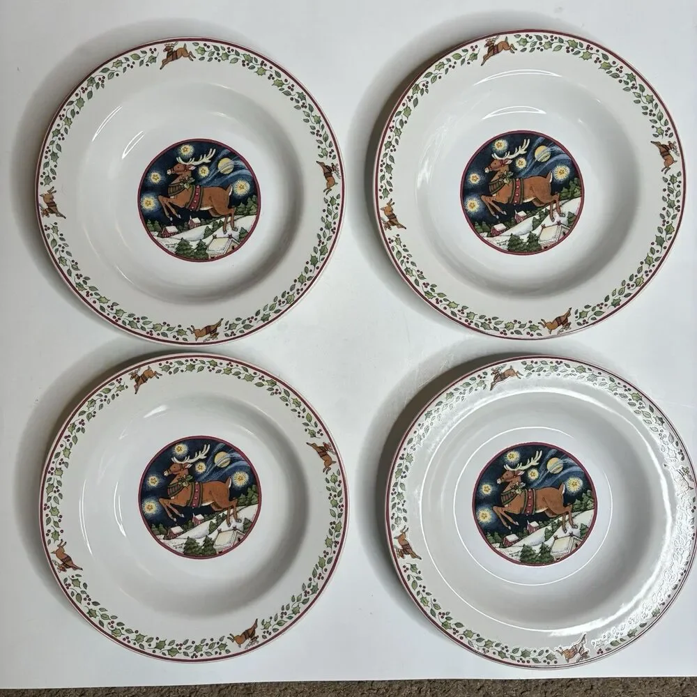 International China Susan Winget Over the Housetops Soup Bowls 9.25” Set Of 4